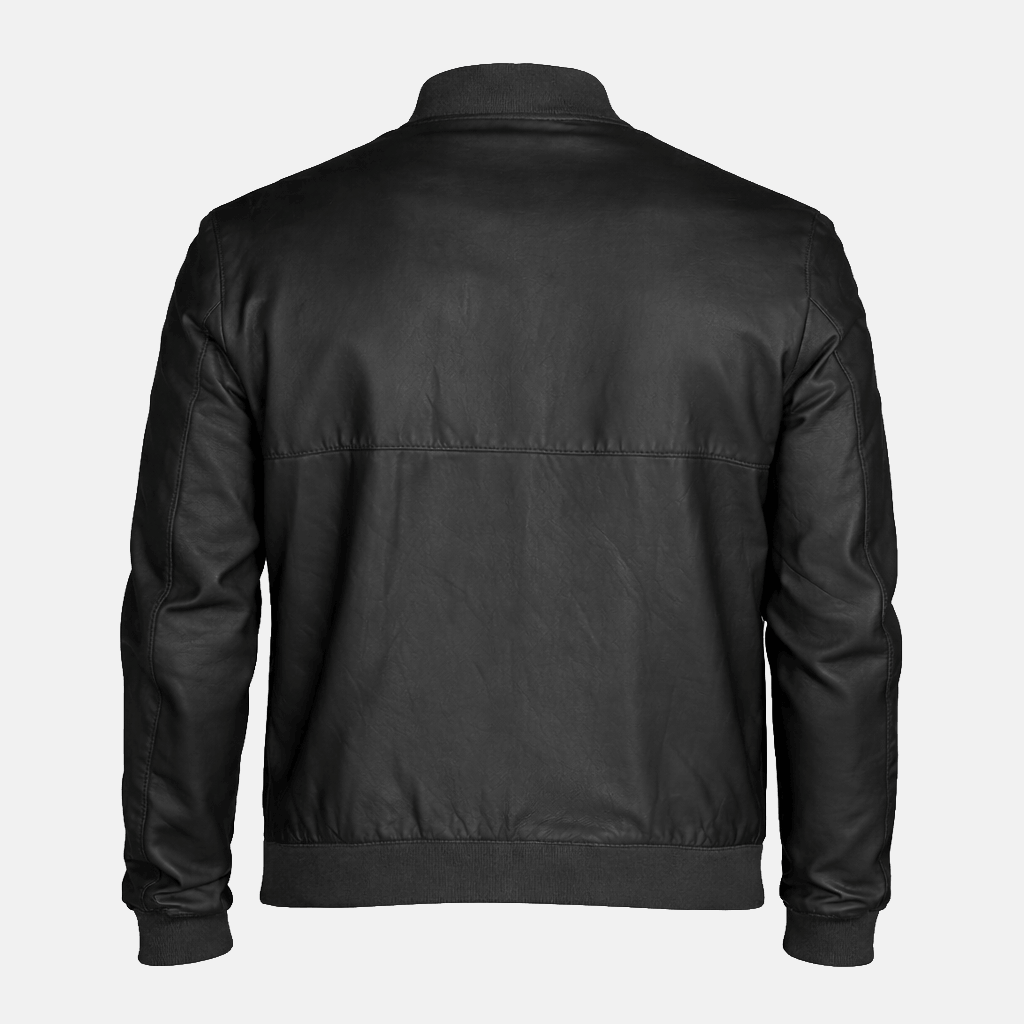 Men's Striker Black Leather Bomber Jacket