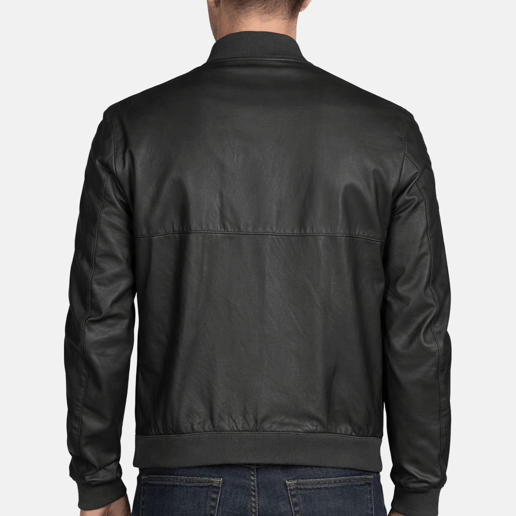 Men's Striker Black Leather Bomber Jacket