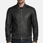 Men's Striker Black Leather Bomber Jacket