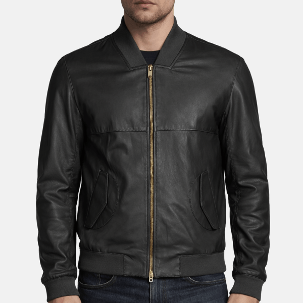 Men's Striker Black Leather Bomber Jacket