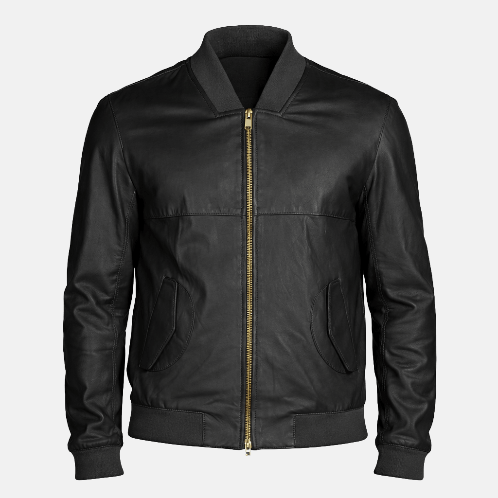 Men's Striker Black Leather Bomber Jacket