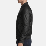 Men's Striker Black Leather Bomber Jacket