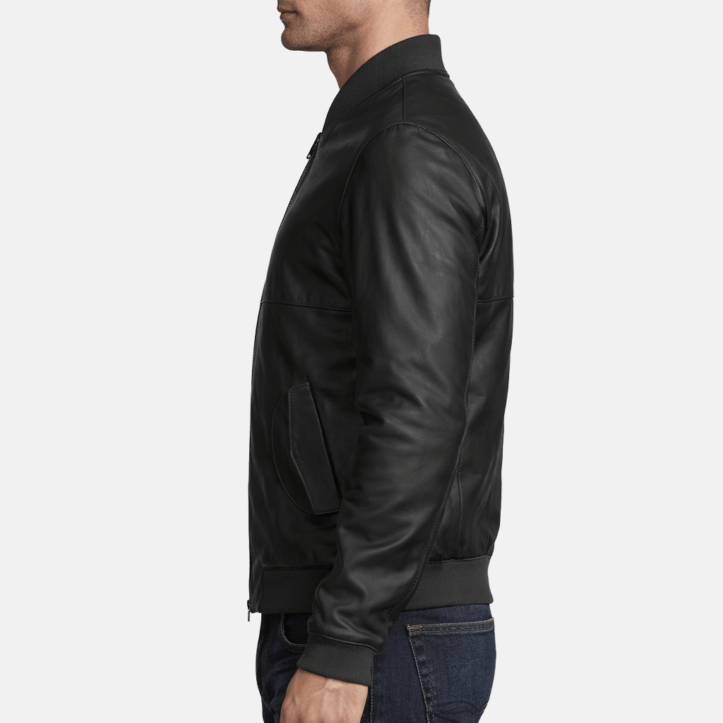 Men's Striker Black Leather Bomber Jacket
