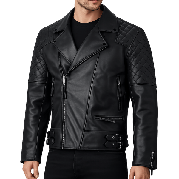 Men's Diamond Quilted Black Leather Jacket