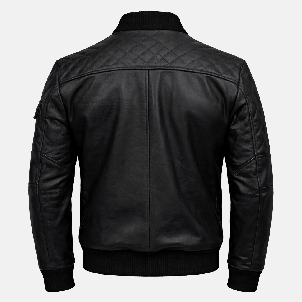 Men's Work Wear Black Bomber Leather Jacket