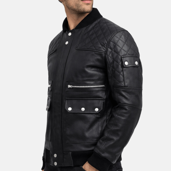 Men's Work Wear Black Bomber Leather Jacket