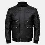Men's Work Wear Black Bomber Leather Jacket