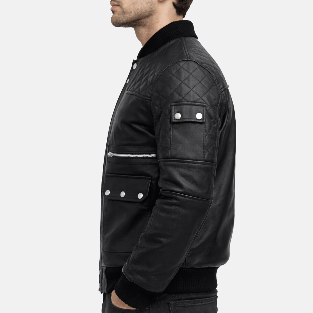 Men's Work Wear Black Bomber Leather Jacket