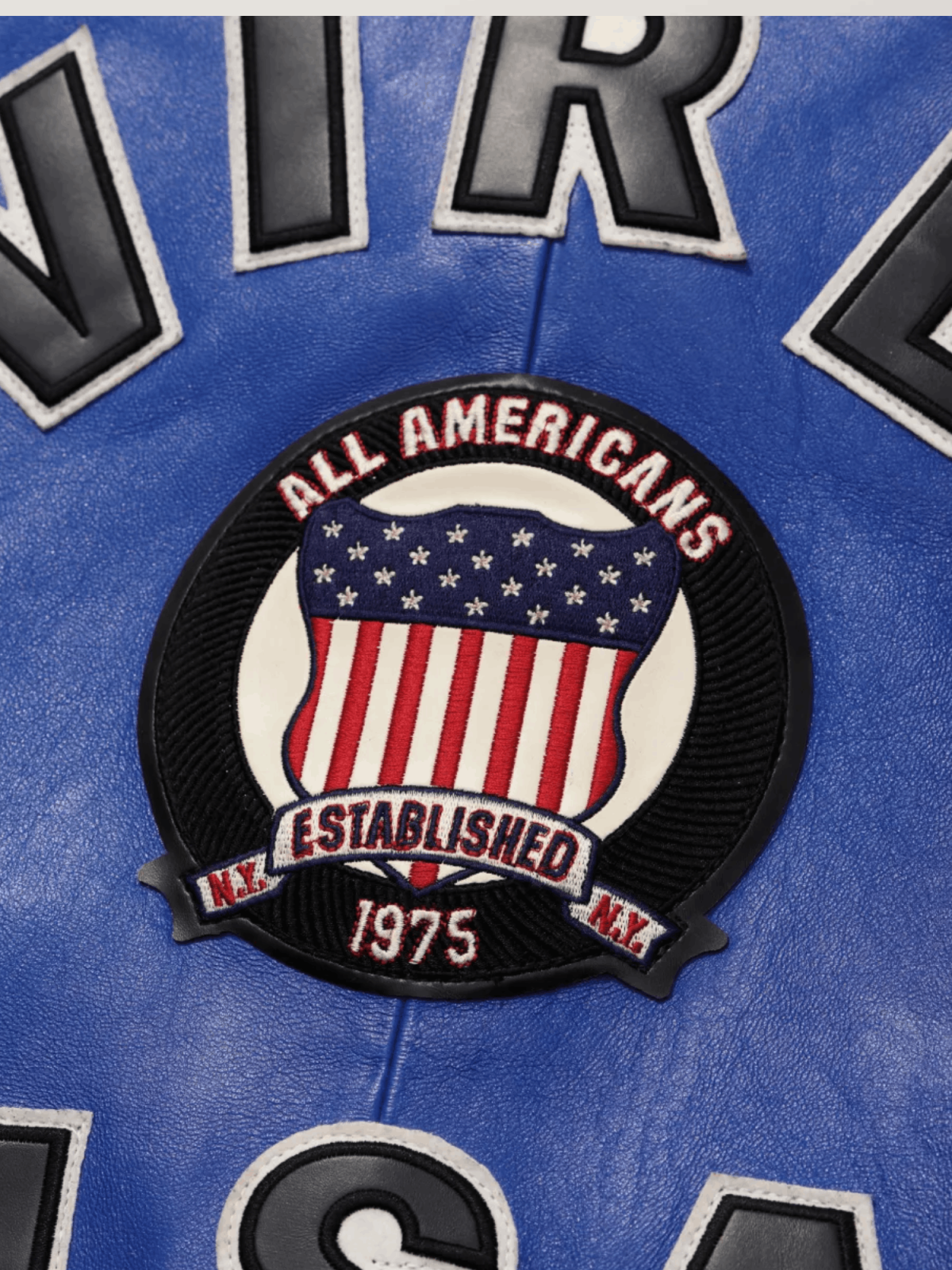 Men’s Avirex Real Leather Jacket Blue Flight Bomber American Varsity