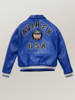 Men’s Avirex Real Leather Jacket Blue Flight Bomber American Varsity