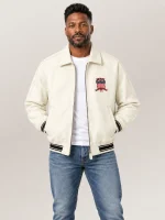 Men’s Avirex Real Leather Jacket White Flight Bomber American Varsity