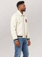 Men’s Avirex Real Leather Jacket White Flight Bomber American Varsity