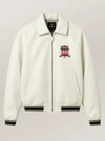 Men’s Avirex Real Leather Jacket White Flight Bomber American Varsity