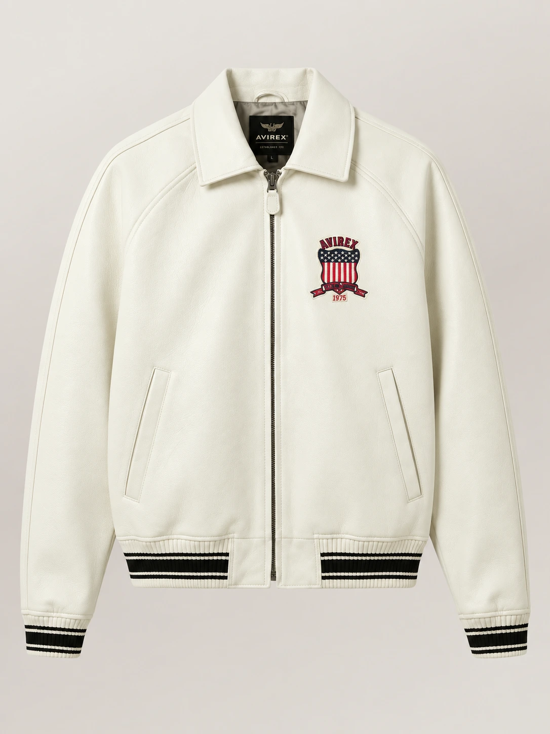 Men’s Avirex Real Leather Jacket White Flight Bomber American Varsity