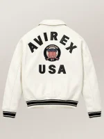 Men’s Avirex Real Leather Jacket White Flight Bomber American Varsity