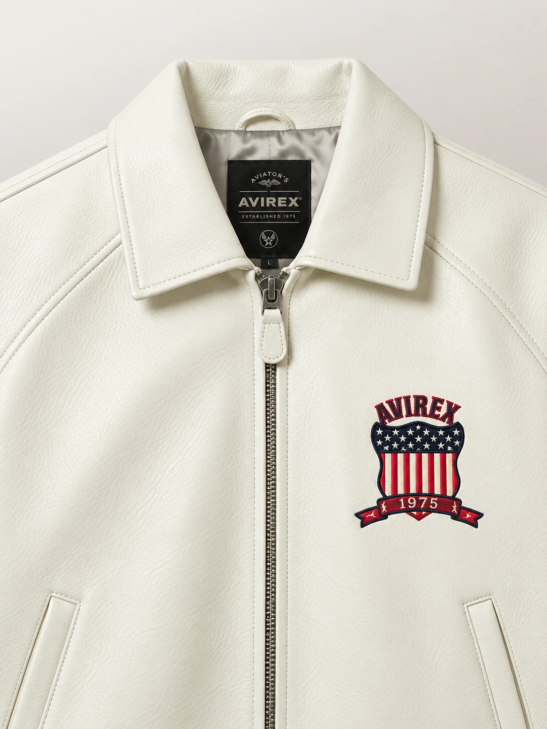 Men’s Avirex Real Leather Jacket White Flight Bomber American Varsity