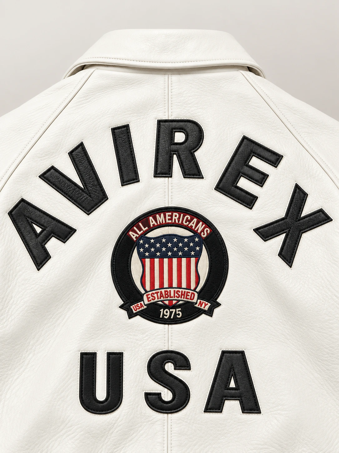 Men’s Avirex Real Leather Jacket White Flight Bomber American Varsity