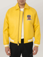 Men’s Avirex Real Leather Jacket Mustard Flight Bomber American Varsity