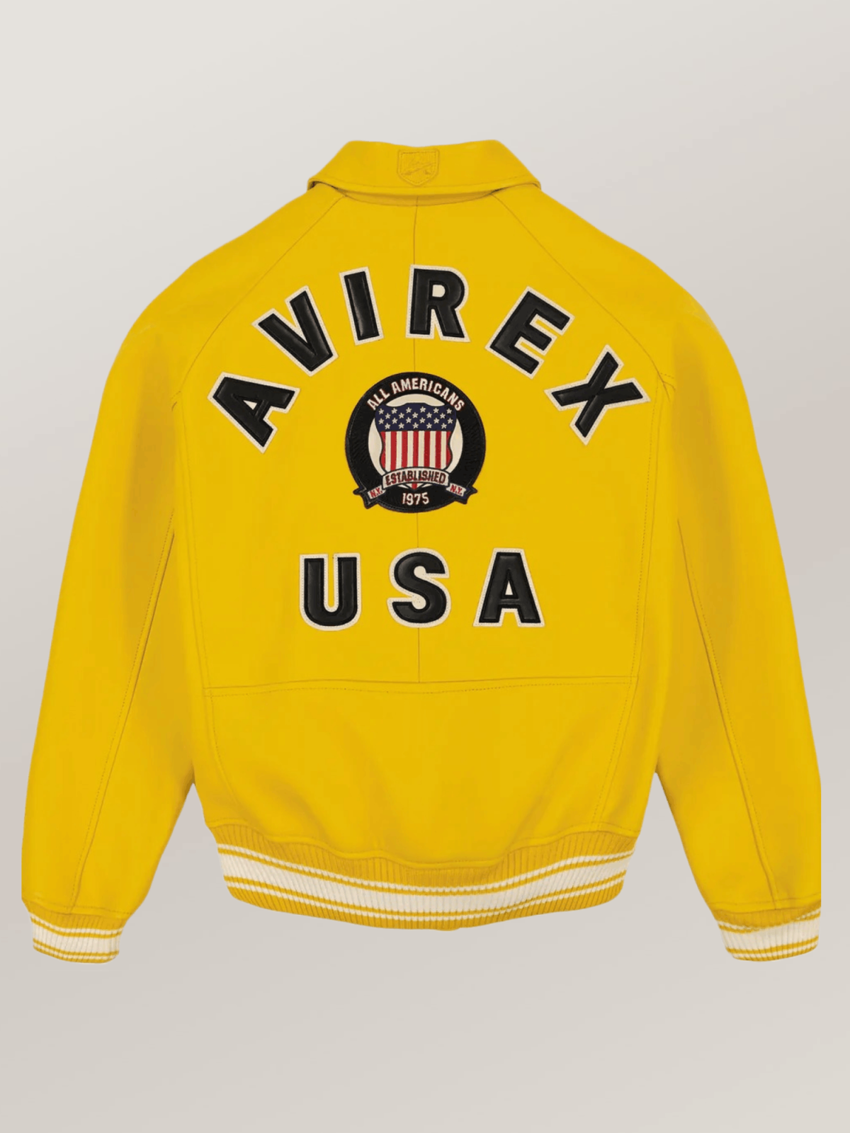 Men’s Avirex Real Leather Jacket Mustard Flight Bomber American Varsity