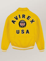 Men’s Avirex Real Leather Jacket Mustard Flight Bomber American Varsity