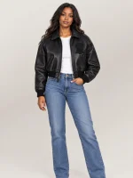 Women’s Avirex Cropped Icon Triple Black Bomber Jacket