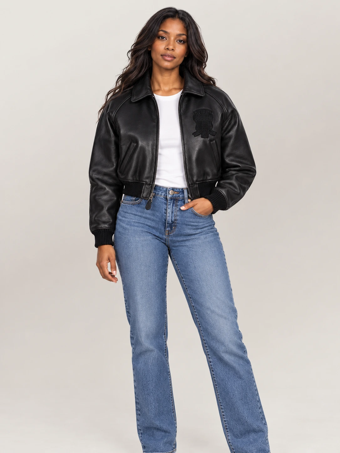 Women’s Avirex Cropped Icon Triple Black Bomber Jacket