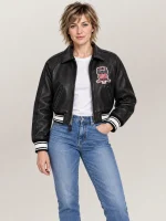 Women’s Avirex Cropped Icon Black Bomber Jacket
