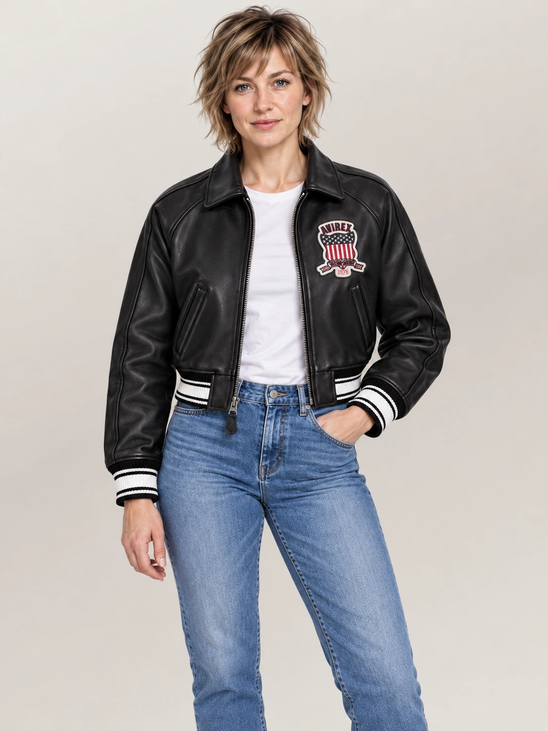 Women’s Avirex Cropped Icon Black Bomber Jacket