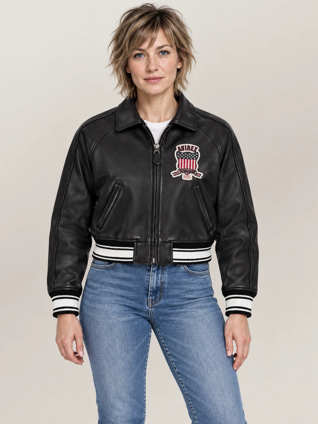Women’s Avirex Cropped Icon Black Bomber Jacket
