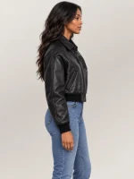Women’s Avirex Cropped Icon Triple Black Bomber Jacket