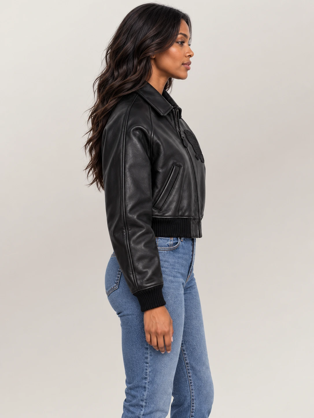 Women’s Avirex Cropped Icon Triple Black Bomber Jacket