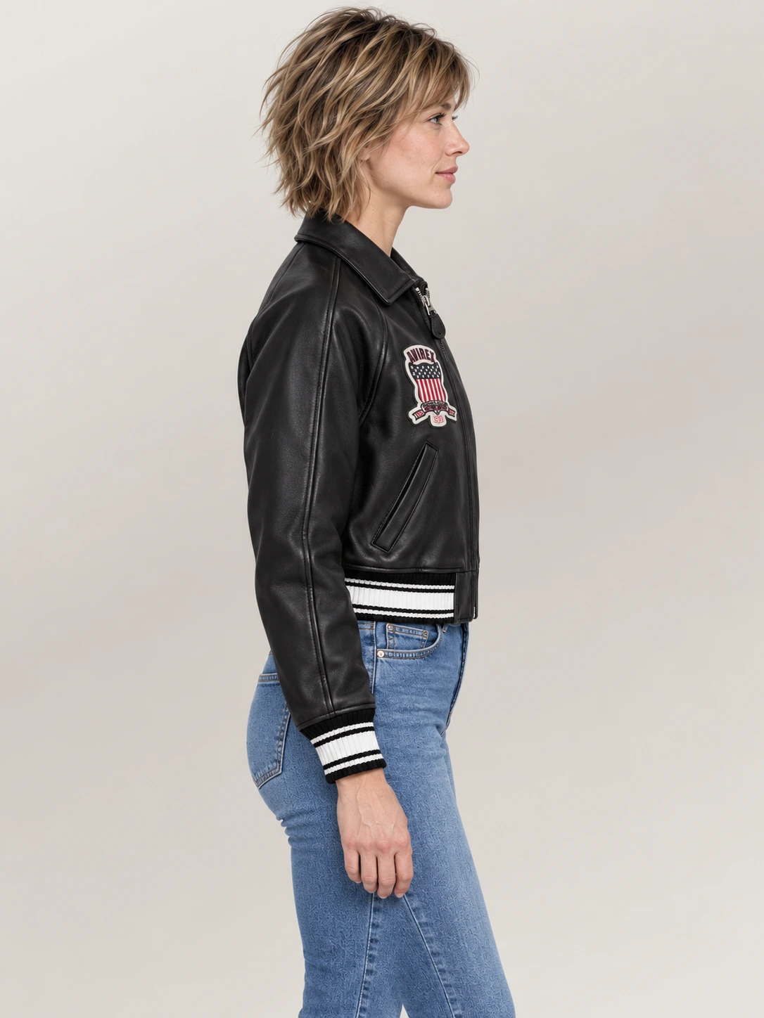 Women’s Avirex Cropped Icon Black Bomber Jacket