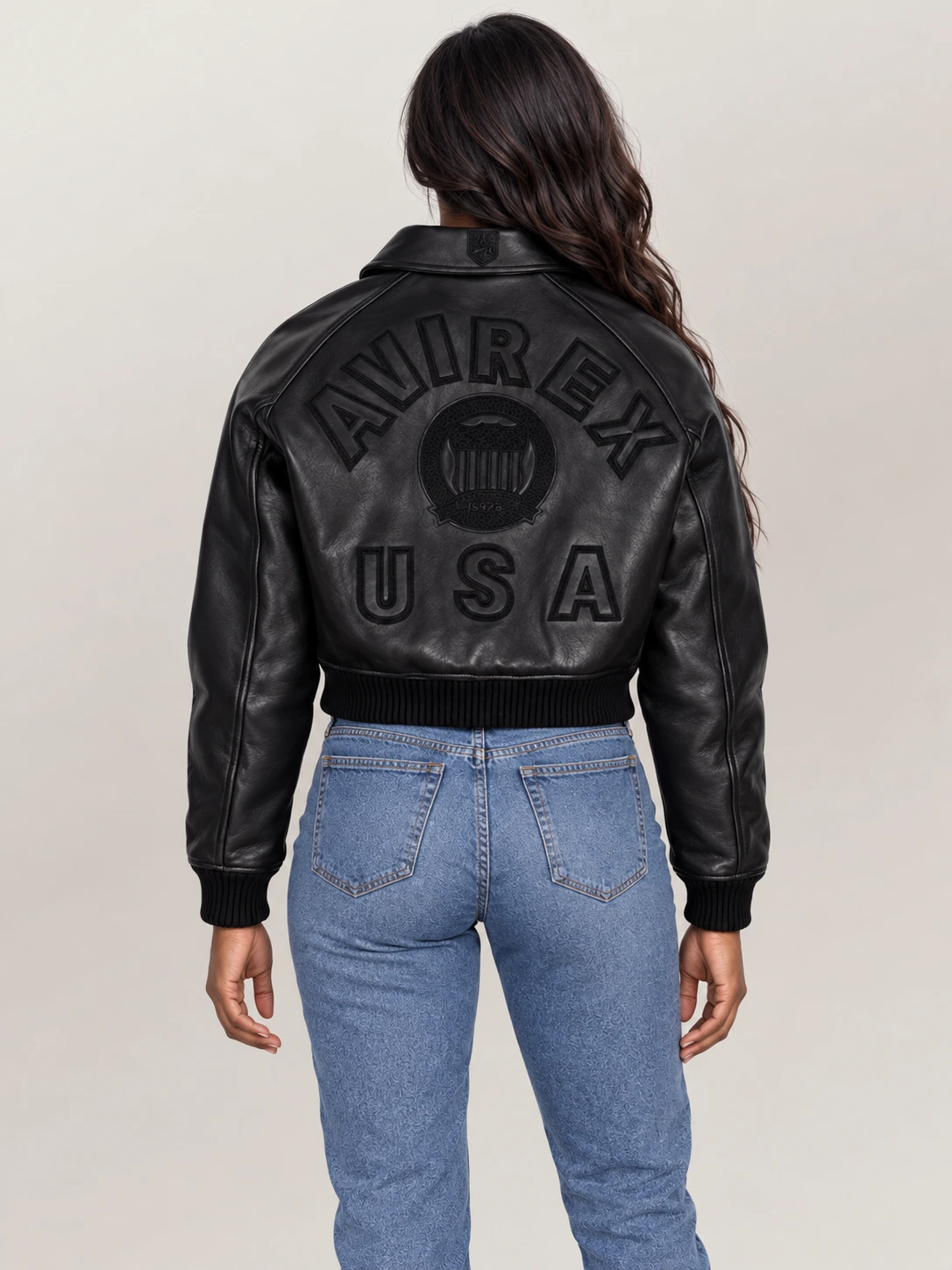 Women’s Avirex Cropped Icon Triple Black Bomber Jacket