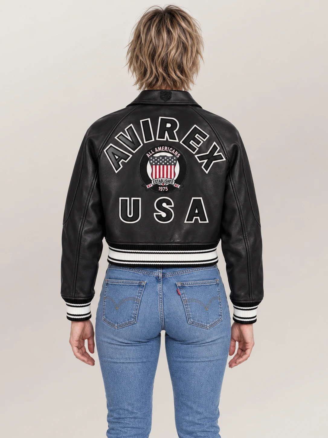 Women’s Avirex Cropped Icon Black Bomber Jacket