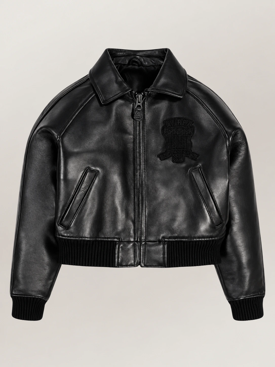 Women’s Avirex Cropped Icon Triple Black Bomber Jacket