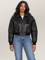 Women’s Avirex Cropped Icon Triple Black Bomber Jacket