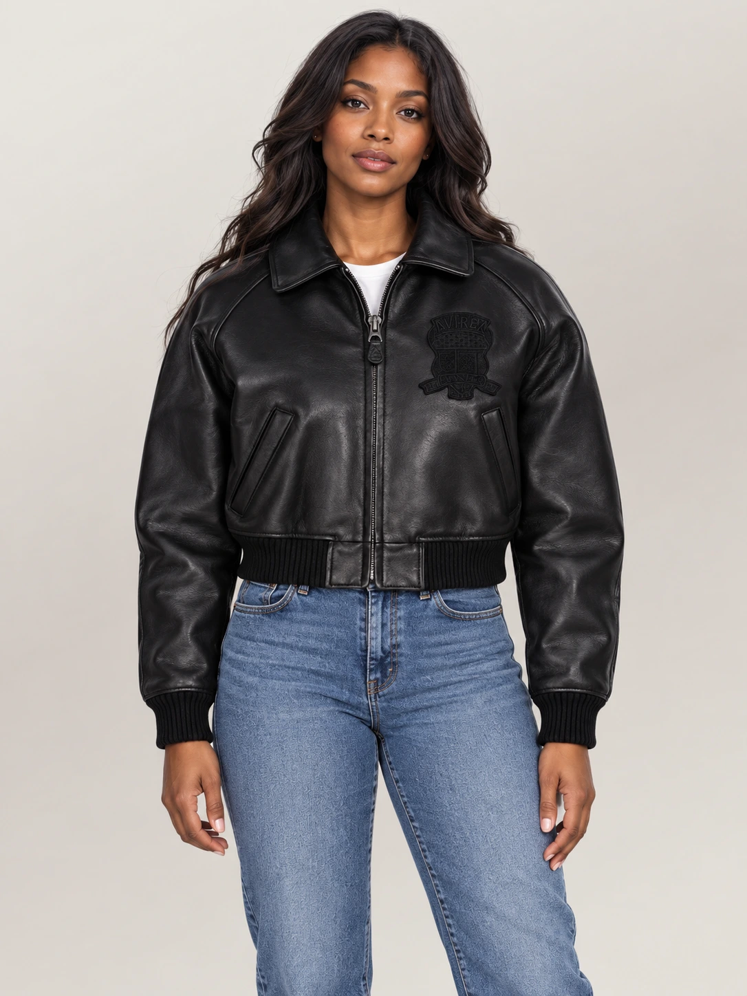 Women’s Avirex Cropped Icon Triple Black Bomber Jacket