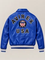 Men’s Avirex Real Leather Jacket Blue Flight Bomber American Varsity