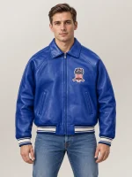 Men’s Avirex Real Leather Jacket Blue Flight Bomber American Varsity