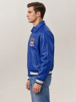 Men’s Avirex Real Leather Jacket Blue Flight Bomber American Varsity