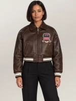Women’s Avirex Cropped Icon Brown Bomber Jacket