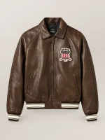 Men’s Avirex Real Leather Jacket Brown Flight Bomber American Varsity