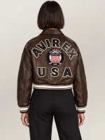 Women’s Avirex Cropped Icon Brown Bomber Jacket