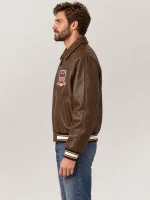 Men’s Avirex Real Leather Jacket Brown Flight Bomber American Varsity