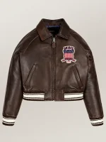 Women’s Avirex Cropped Icon Brown Bomber Jacket
