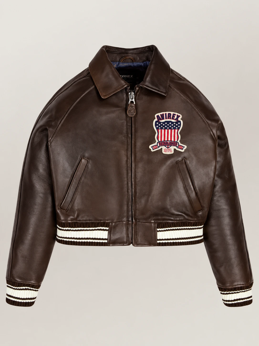 Women’s Avirex Cropped Icon Brown Bomber Jacket