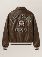 Men’s Avirex Real Leather Jacket Brown Flight Bomber American Varsity