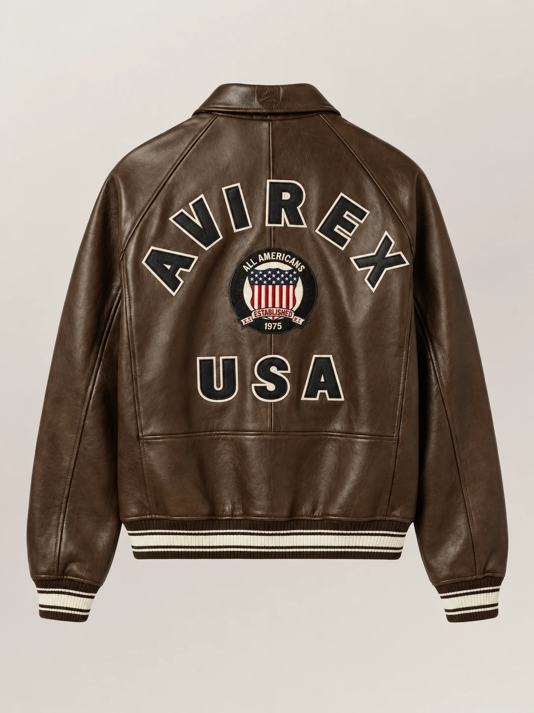 Men’s Avirex Real Leather Jacket Brown Flight Bomber American Varsity