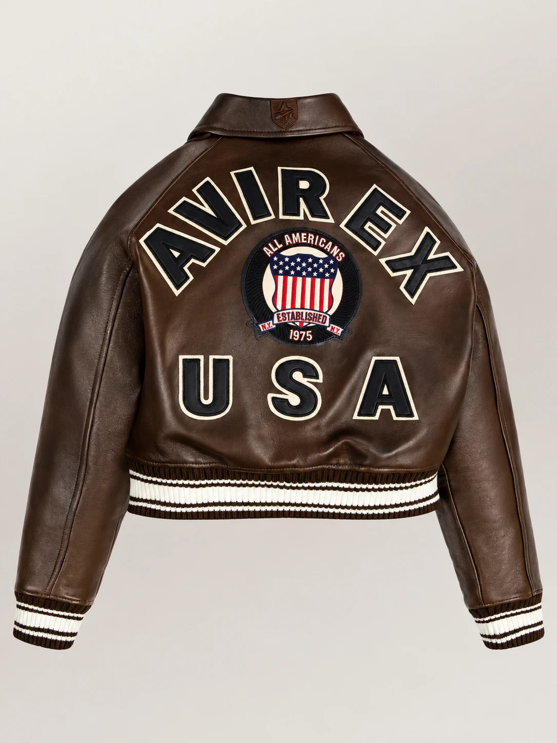 Women’s Avirex Cropped Icon Brown Bomber Jacket