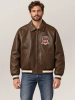 Men’s Avirex Real Leather Jacket Brown Flight Bomber American Varsity